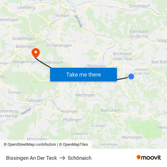 Bissingen An Der Teck to Schönaich map