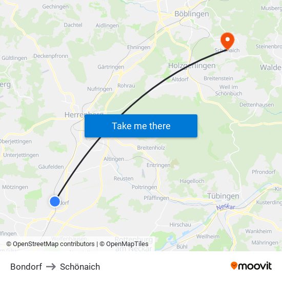 Bondorf to Schönaich map