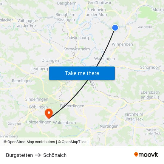 Burgstetten to Schönaich map