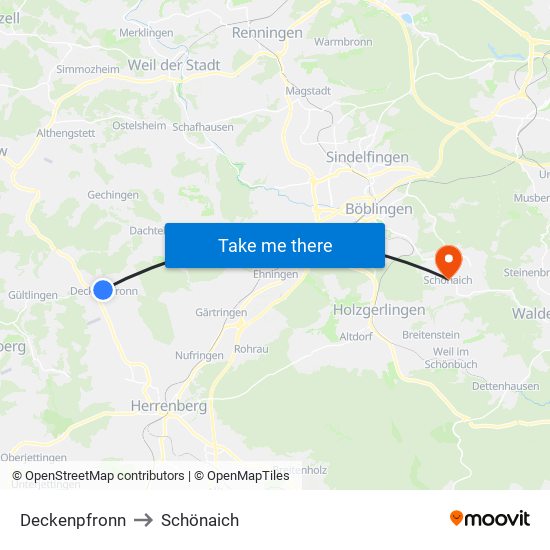 Deckenpfronn to Schönaich map
