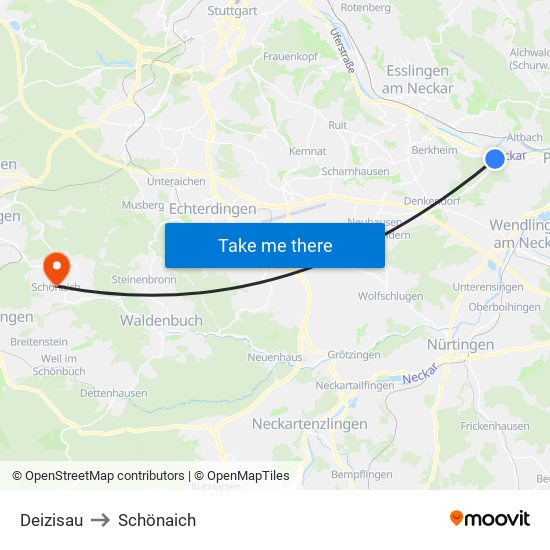 Deizisau to Schönaich map