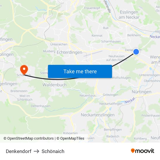 Denkendorf to Schönaich map