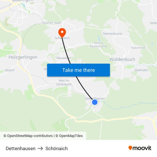 Dettenhausen to Schönaich map