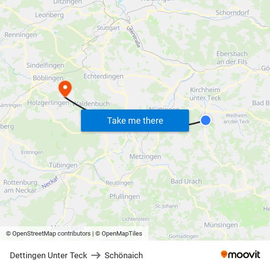 Dettingen Unter Teck to Schönaich map