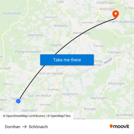 Dornhan to Schönaich map