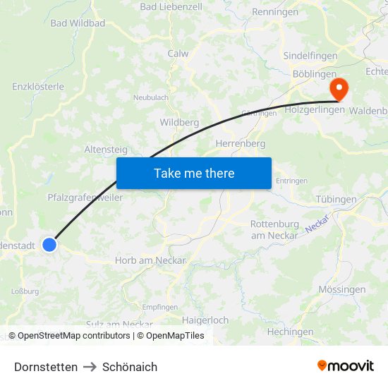 Dornstetten to Schönaich map