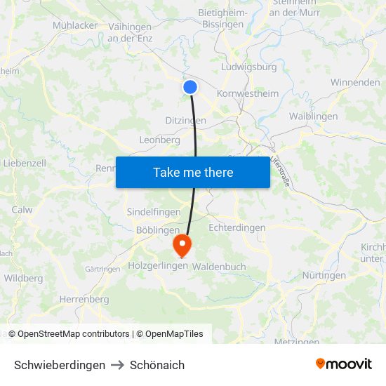 Schwieberdingen to Schönaich map