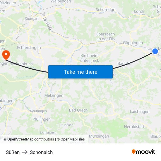 Süßen to Schönaich map