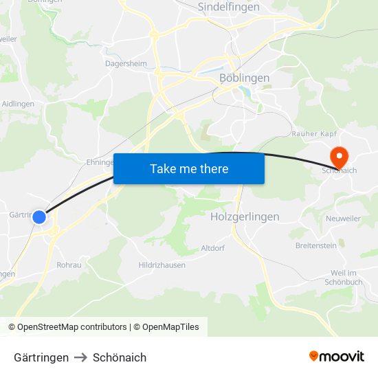 Gärtringen to Schönaich map