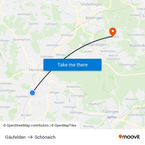 Gäufelden to Schönaich map