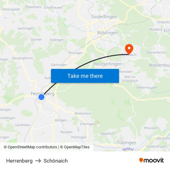 Herrenberg to Schönaich map