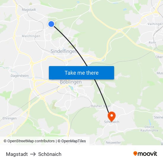 Magstadt to Schönaich map