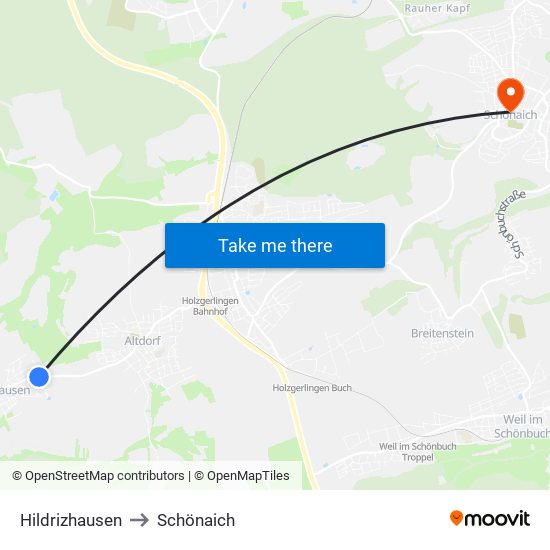 Hildrizhausen to Schönaich map