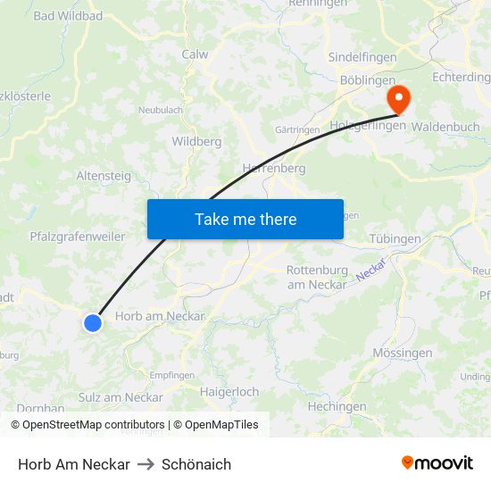 Horb Am Neckar to Schönaich map