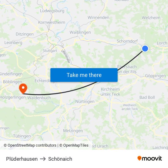 Plüderhausen to Schönaich map