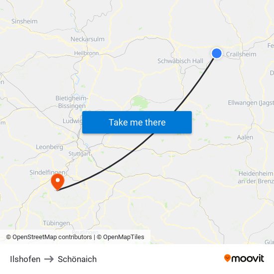 Ilshofen to Schönaich map
