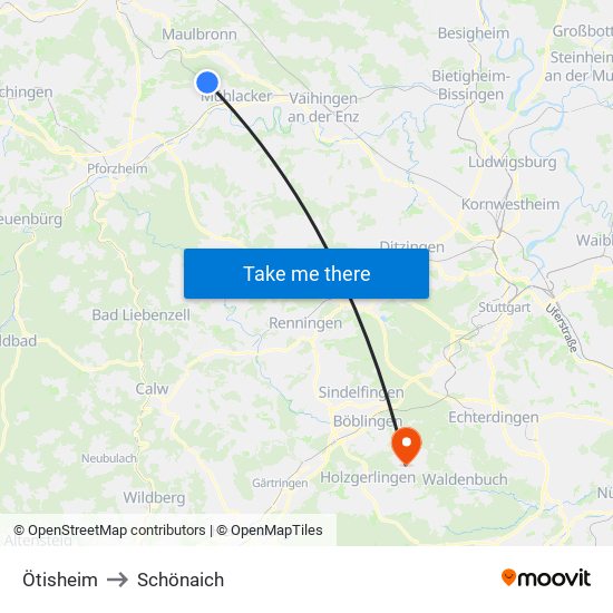 Ötisheim to Schönaich map