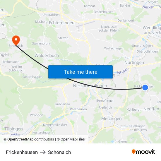Frickenhausen to Schönaich map