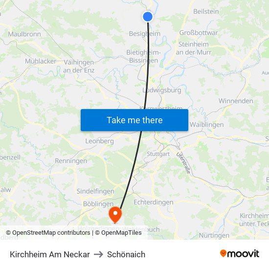 Kirchheim Am Neckar to Schönaich map