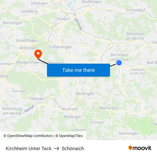 Kirchheim Unter Teck to Schönaich map