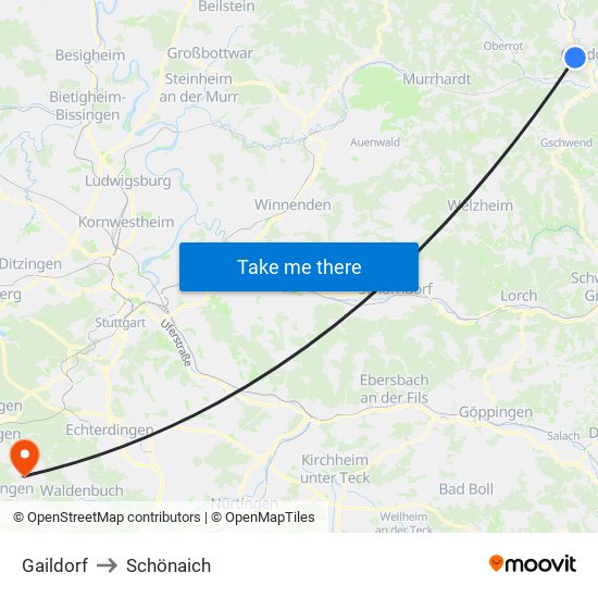 Gaildorf to Schönaich map