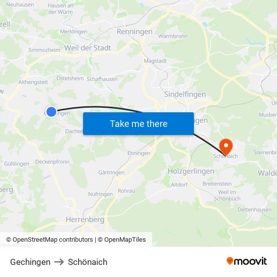 Gechingen to Schönaich map