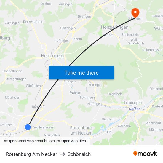 Rottenburg Am Neckar to Schönaich map