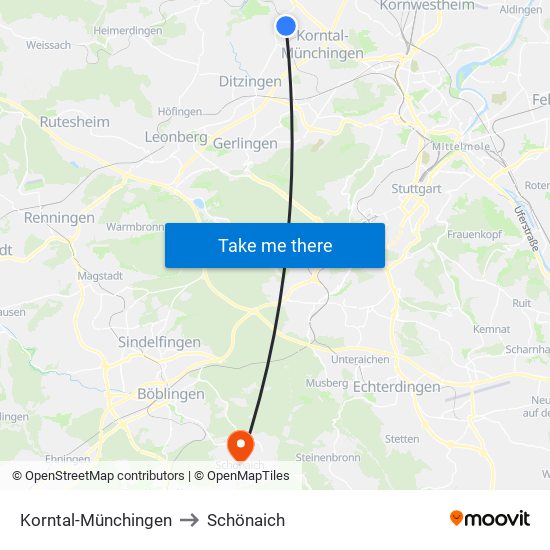 Korntal-Münchingen to Schönaich map