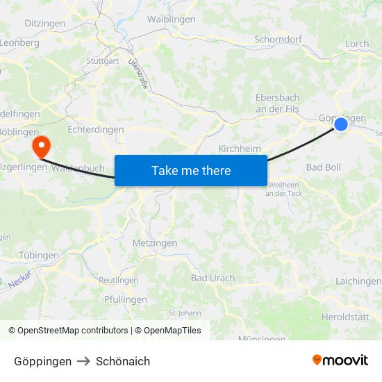 Göppingen to Schönaich map