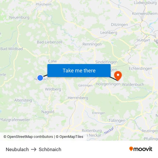 Neubulach to Schönaich map
