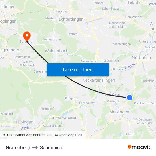 Grafenberg to Schönaich map
