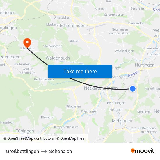 Großbettlingen to Schönaich map