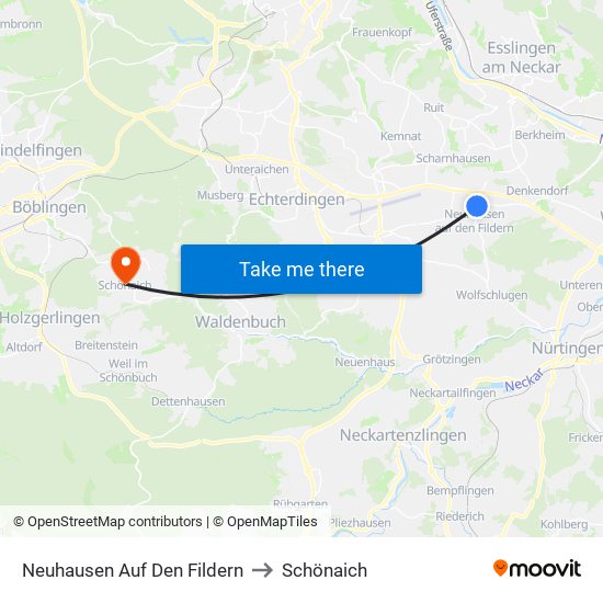 Neuhausen Auf Den Fildern to Schönaich map