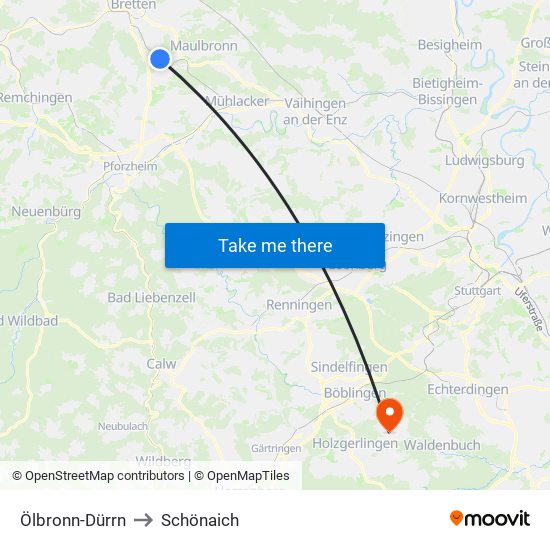 Ölbronn-Dürrn to Schönaich map