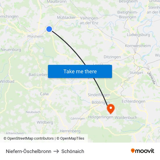 Niefern-Öschelbronn to Schönaich map