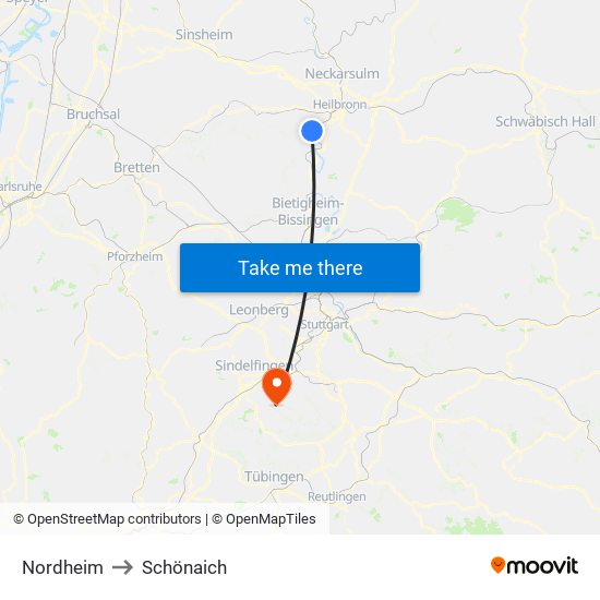 Nordheim to Schönaich map