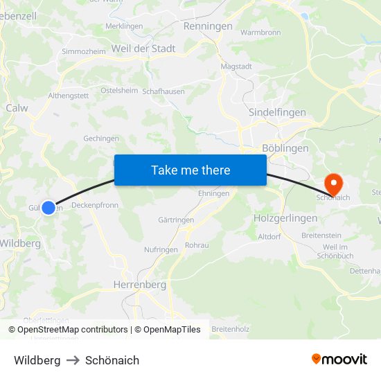 Wildberg to Schönaich map