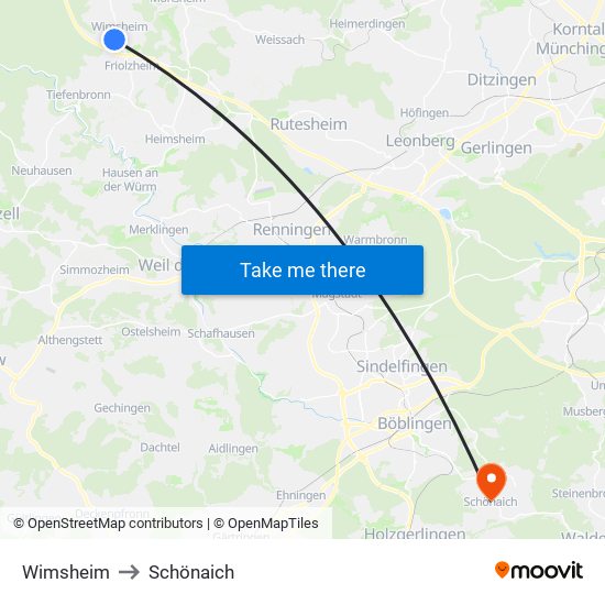Wimsheim to Schönaich map