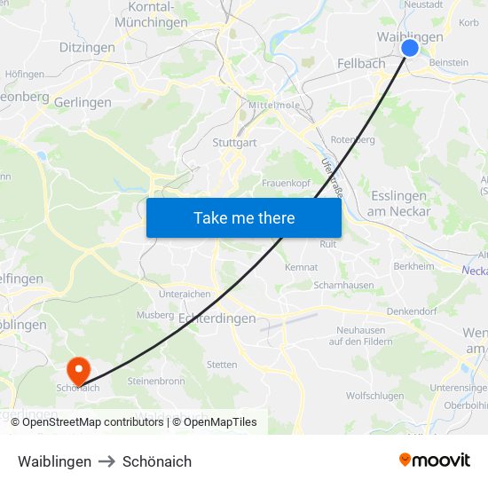 Waiblingen to Schönaich map