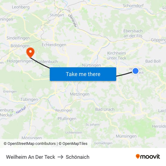 Weilheim An Der Teck to Schönaich map