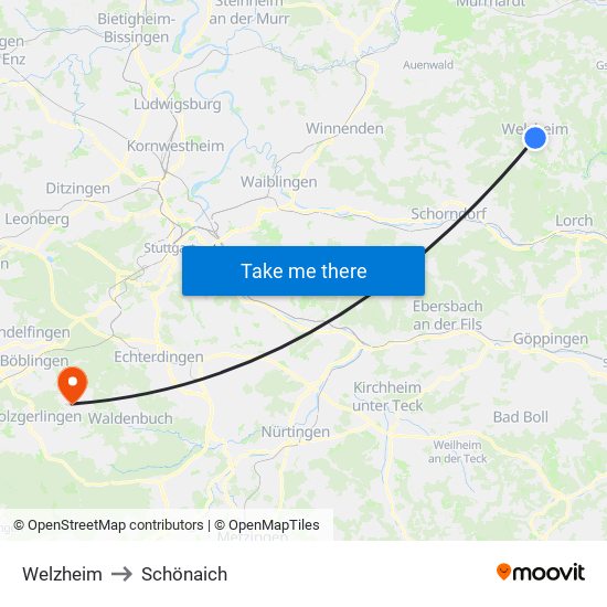 Welzheim to Schönaich map