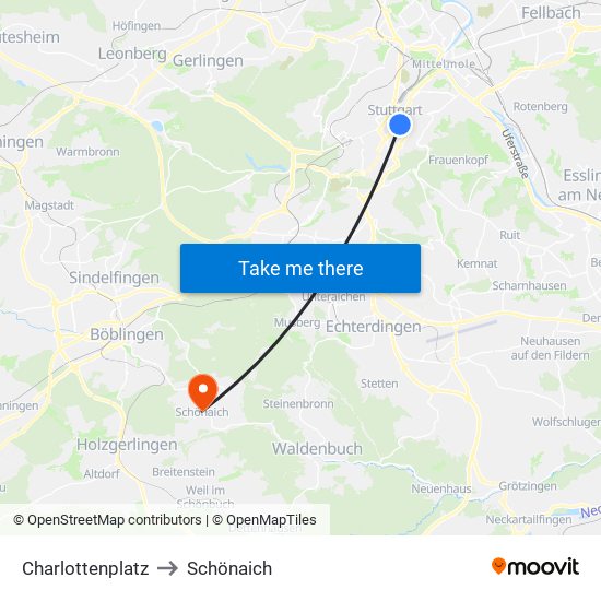 Charlottenplatz to Schönaich map