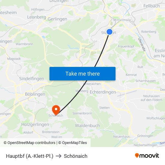Hauptbf (A.-Klett-Pl.) to Schönaich map