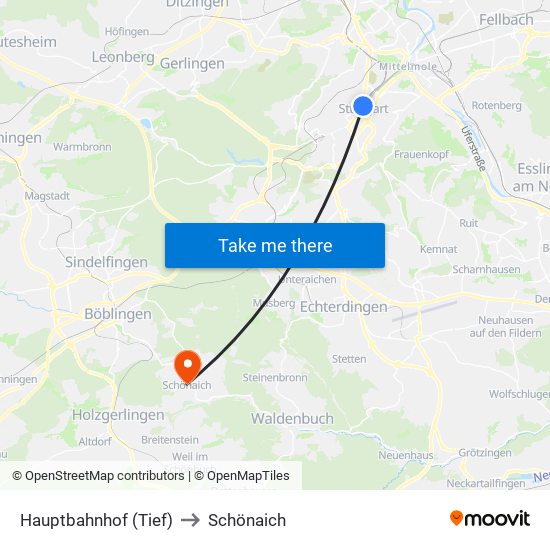 Hauptbahnhof (Tief) to Schönaich map