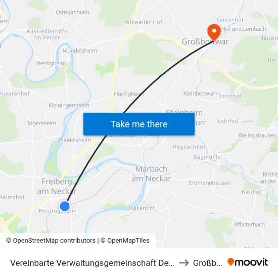 Vereinbarte Verwaltungsgemeinschaft Der Stadt Freiberg am Neckar to Großbottwar map