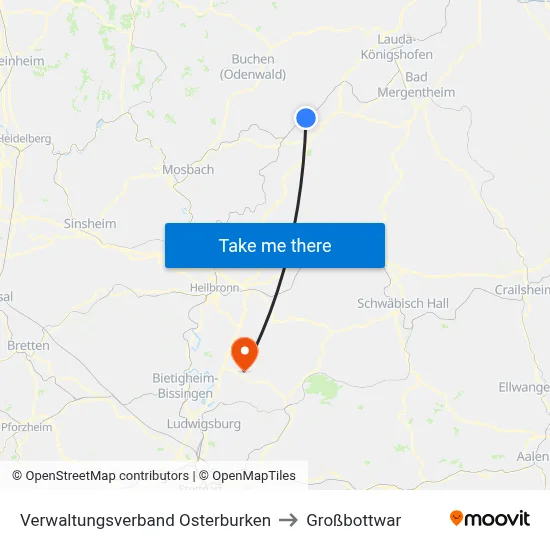 Verwaltungsverband Osterburken to Großbottwar map