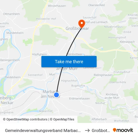 Gemeindeverwaltungsverband Marbach am Neckar to Großbottwar map
