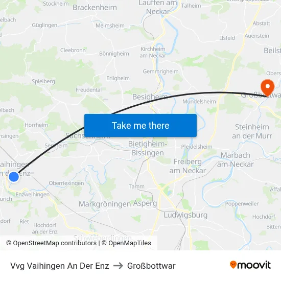 Vvg Vaihingen An Der Enz to Großbottwar map