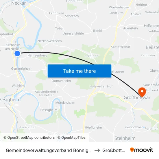 Gemeindeverwaltungsverband Bönnigheim to Großbottwar map