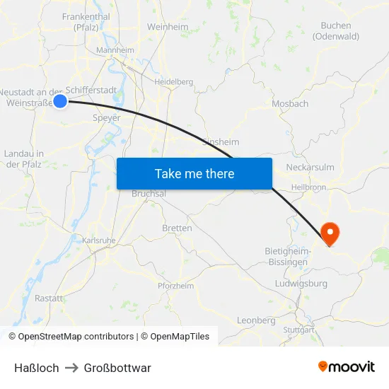 Haßloch to Großbottwar map